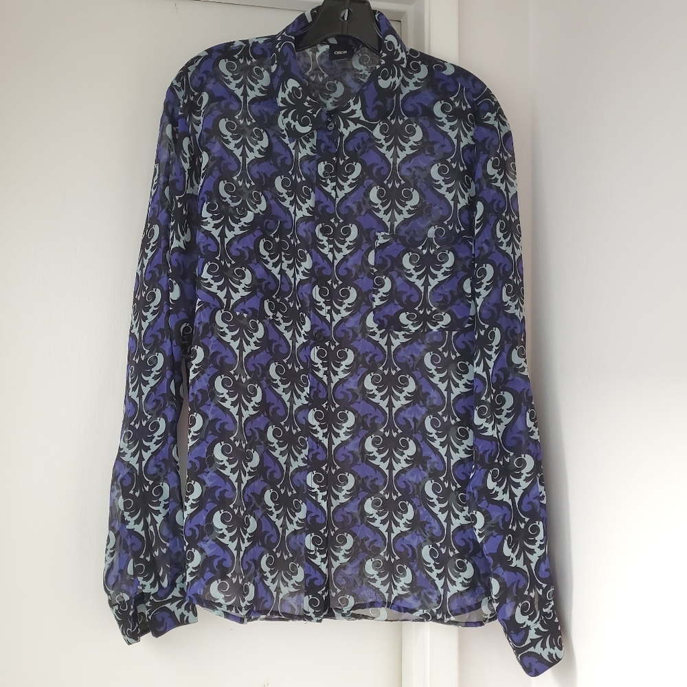 ASOS button down sheer collared shirt sz 14